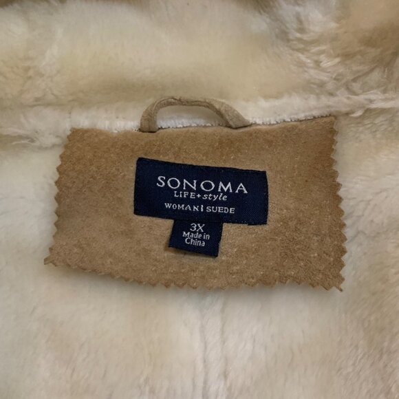 Women’s Suede Penny Lane Coat Tan Ivory Faux Fur Hood Cuffs Sz XXXL Boho - Picture 6 of 12